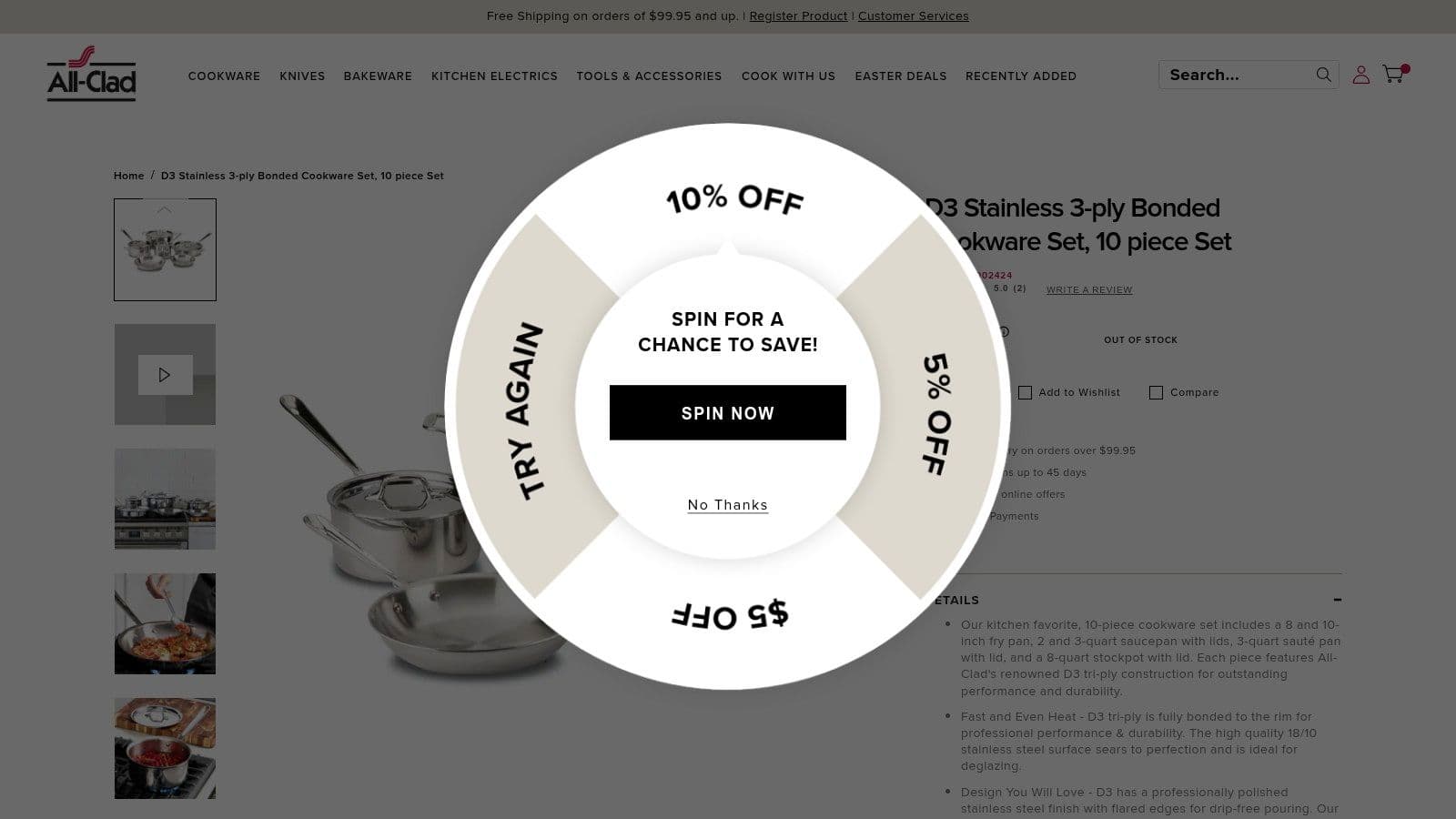 All-Clad D3 Stainless Steel 10-Piece Cookware Set