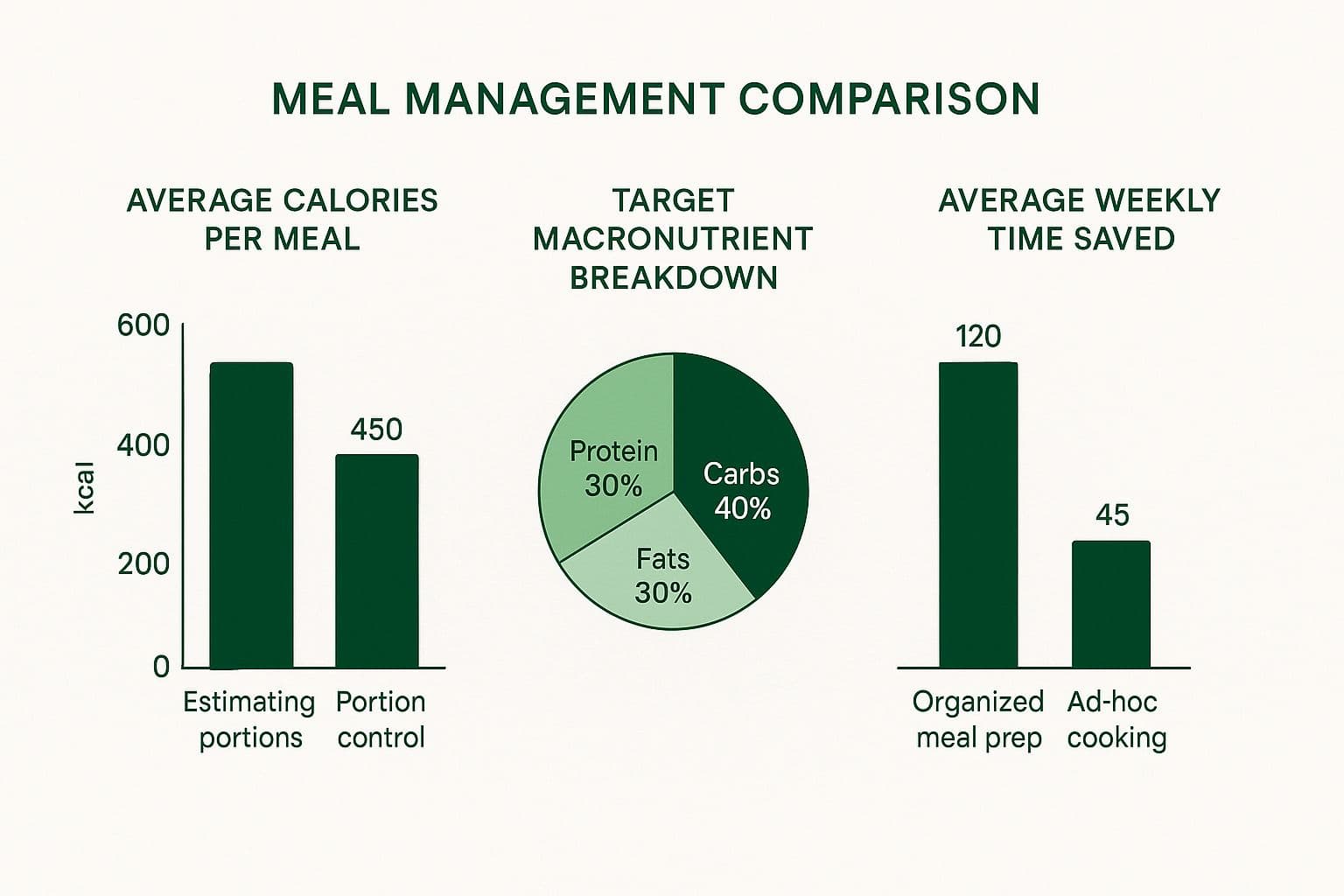 Infographic comparing the benefits of using portion control meal prep containers versus estimating portions