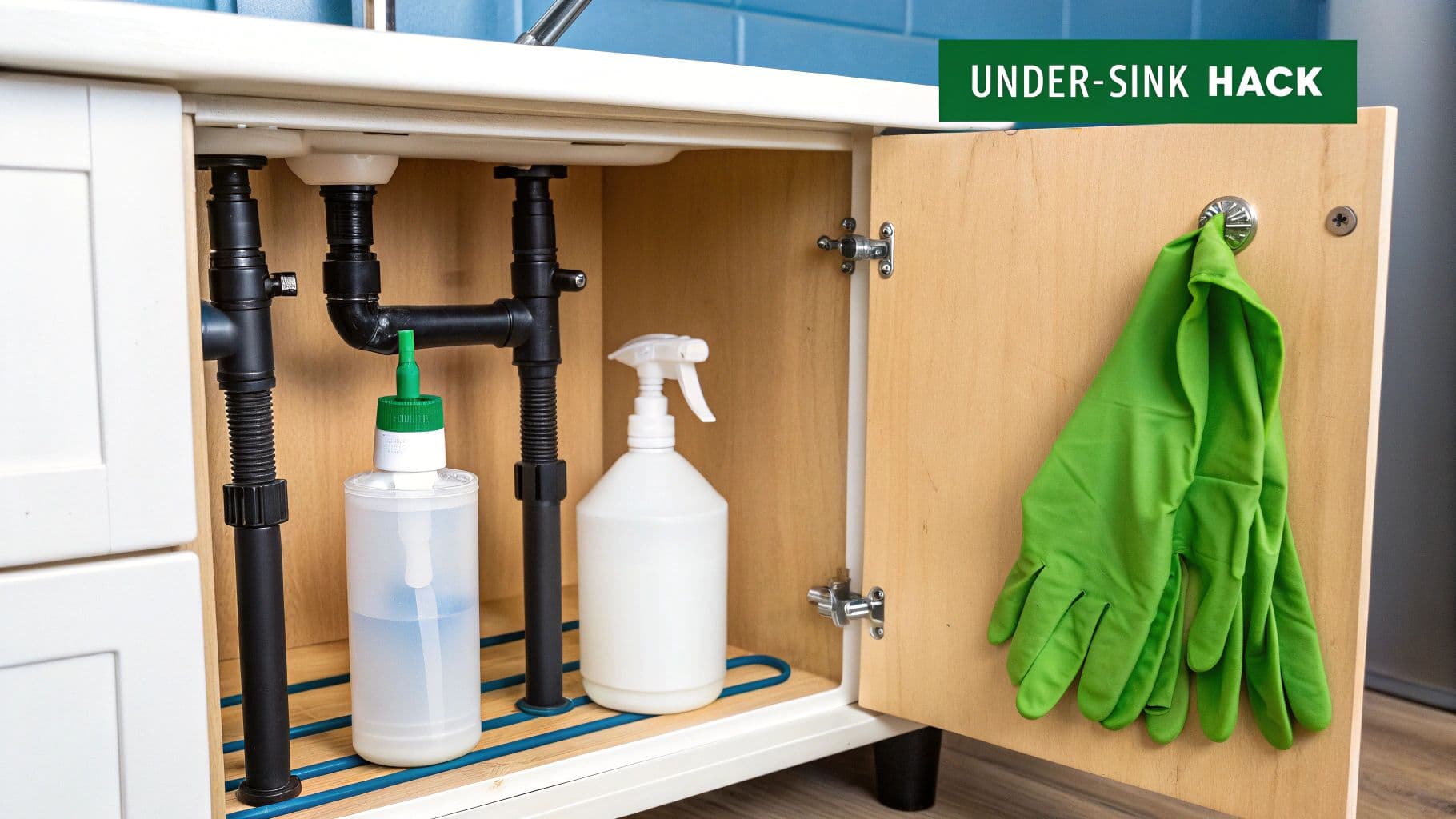 Tension Rod Storage for Cleaning Supplies