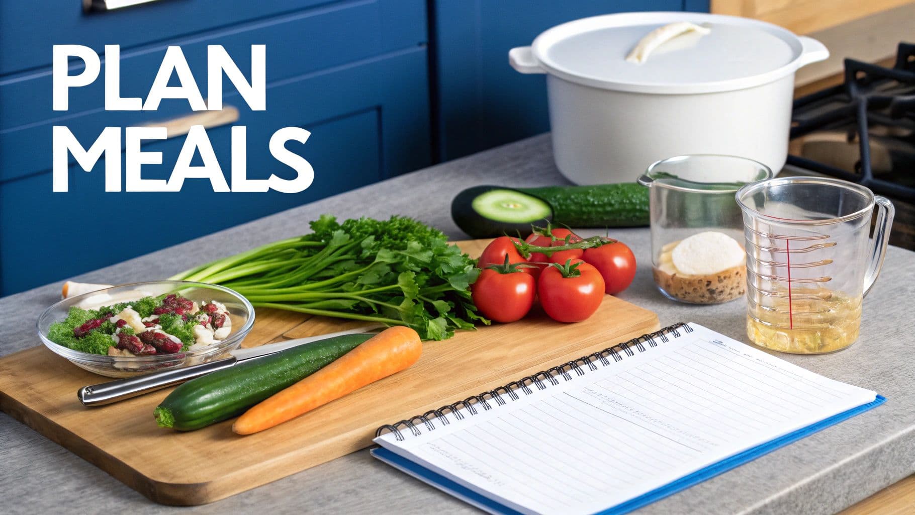 Woman prepping ingredients for easy meal planning