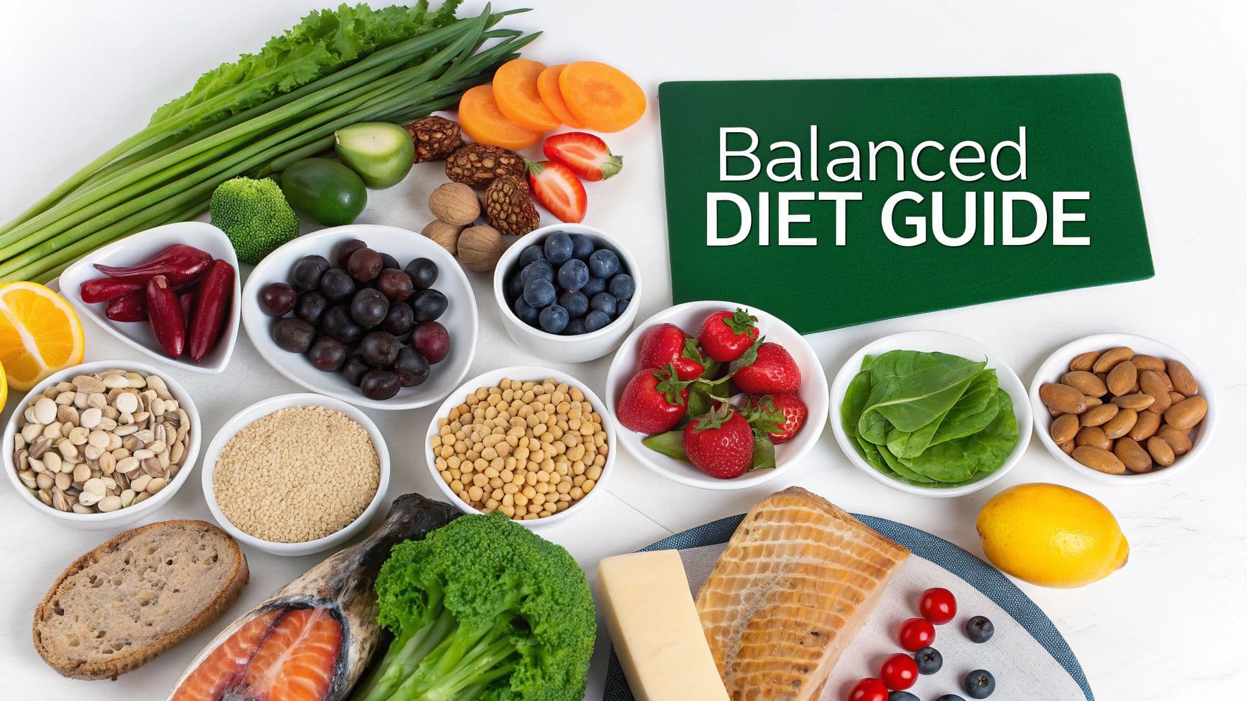 A colorful plate of healthy food including salmon, vegetables, and grains.