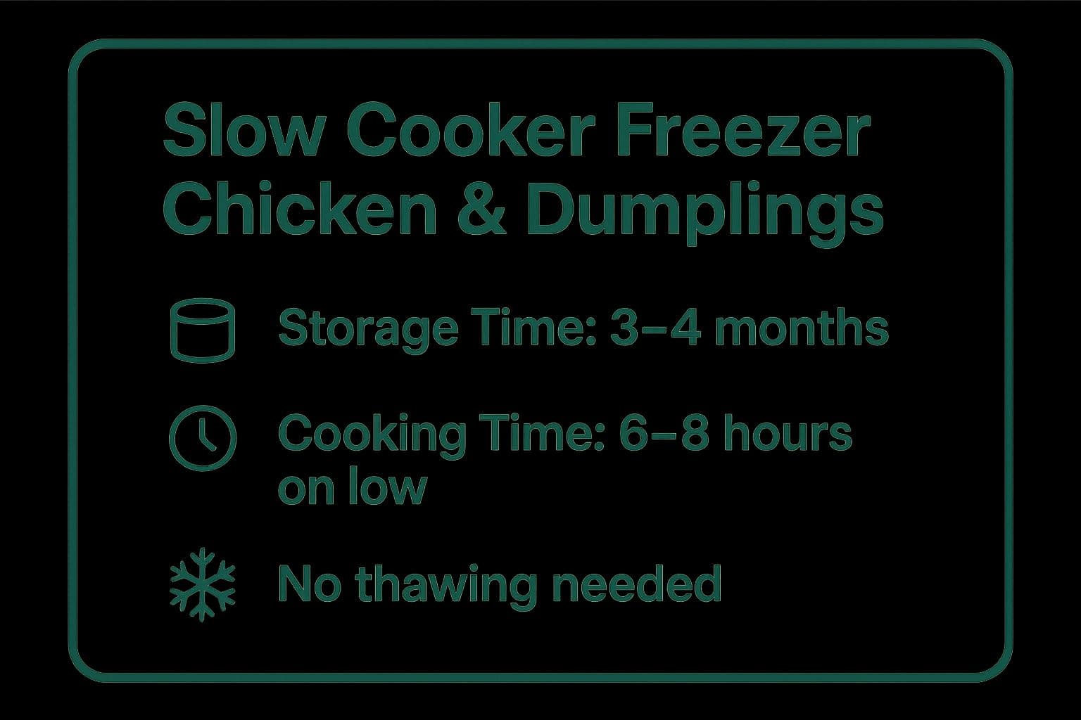 Infographic showing key data about Slow Cooker Freezer Chicken and Dumplings