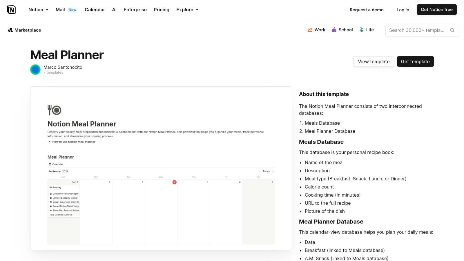 Notion Weekly Meal Planner Template