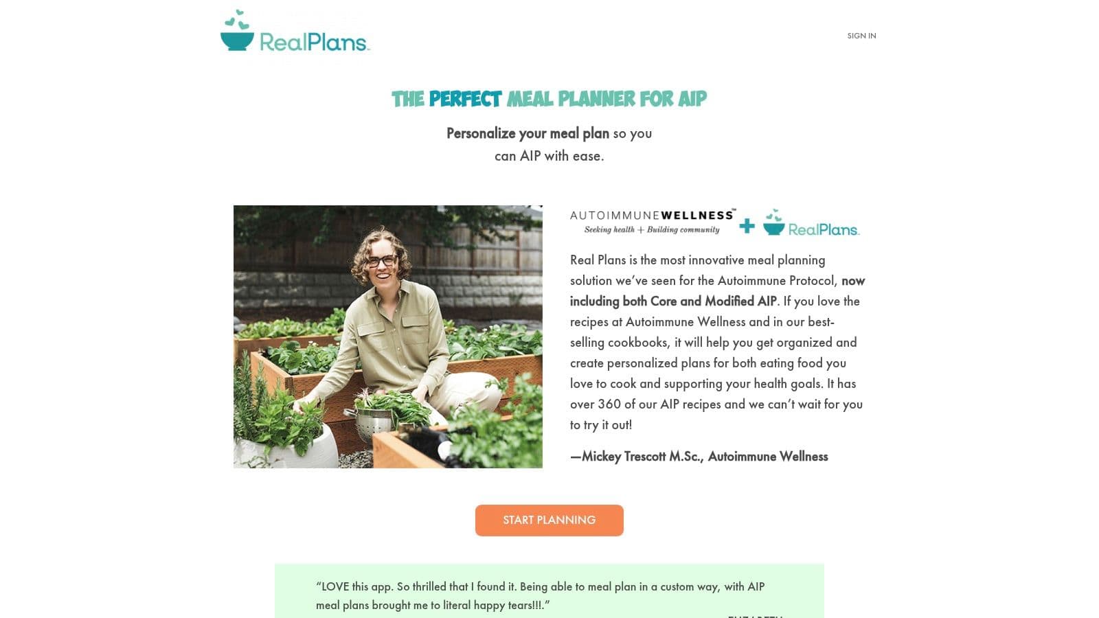 Real Plans (AIP meal-planning app with shopping lists and grocery delivery)